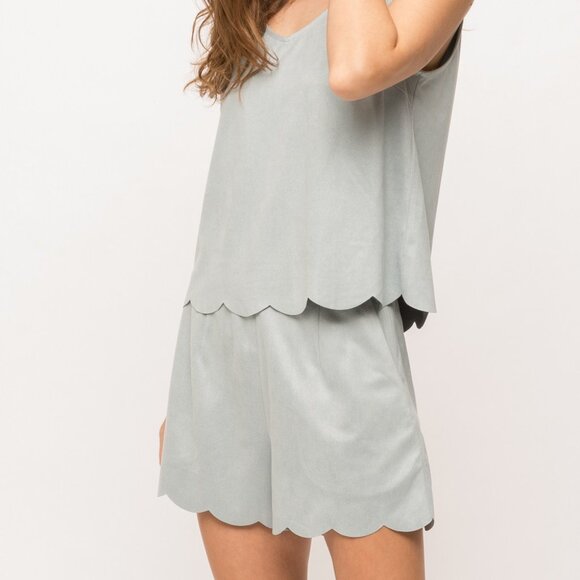 MYSTREE Faux Suede Scallop Hem Shorts • Baby Blue • Boutique Style - Picture 4 of 4